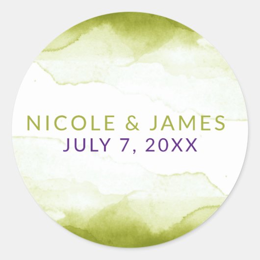 Chartreuse Groen Waterverf Modern Chique Bruiloft Ronde Sticker (Voorkant)
