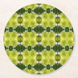 Chartreuse Groene Abstracte Hortensia Bloemen Patr Ronde Kartonnen Onderzetter