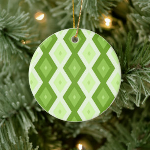 Chartreuse groene diamant patroon keramisch ornament