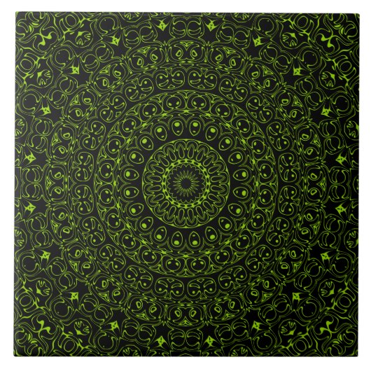 Chartreuse Groene Mandala met gedurfde symmetrie Tegeltje (Voorkant)