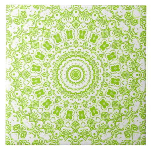 Chartreuse Groene Mandala Patroon Tegeltje (Voorkant)