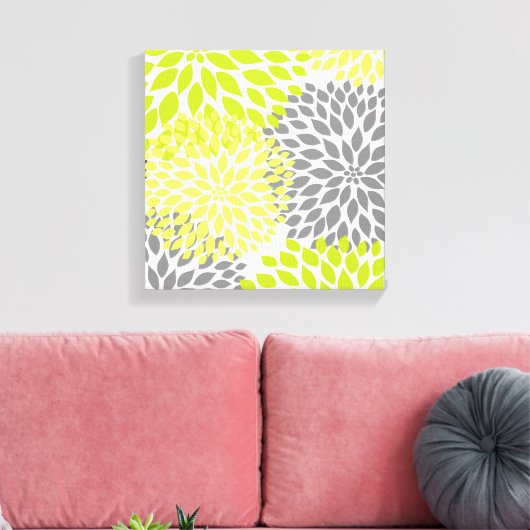 Chartreuse Groene moderne dahlia bloesems kunst aa Canvas Afdruk (Insitu (Woonkamer))