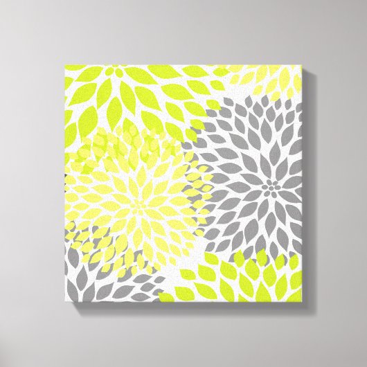 Chartreuse Groene moderne dahlia bloesems kunst aa Canvas Afdruk (Voorkant)