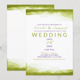 Chartreuse Groene Waterverf Chique Modern Bruiloft Kaart