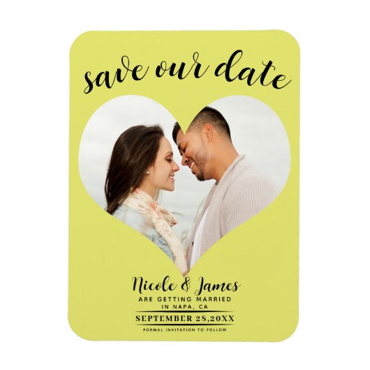 Chartreuse Hart Foto Bruiloft Save the Date Magneet (Verticaal)
