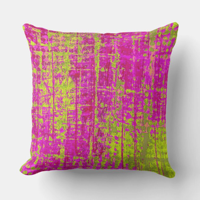 Chartreuse Kiss Pink en Green Abstract Buitenkussen (Voorkant)
