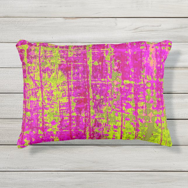 Chartreuse Kiss Pink en Green Abstract Buitenkussen (Voorkant)