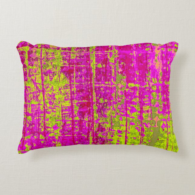 Chartreuse Kiss Pink en Green Abstract Decoratief Kussen (Voorkant)
