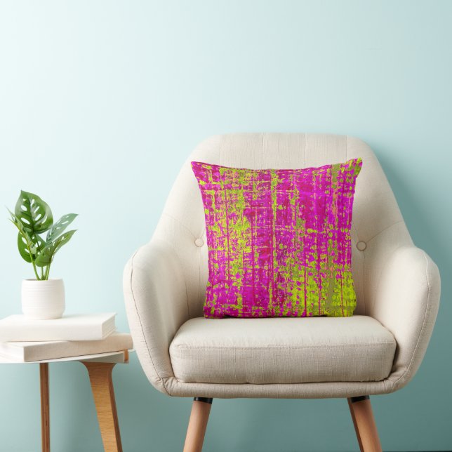 Chartreuse Kiss Pink en Green Abstract Kussen (Stoel)