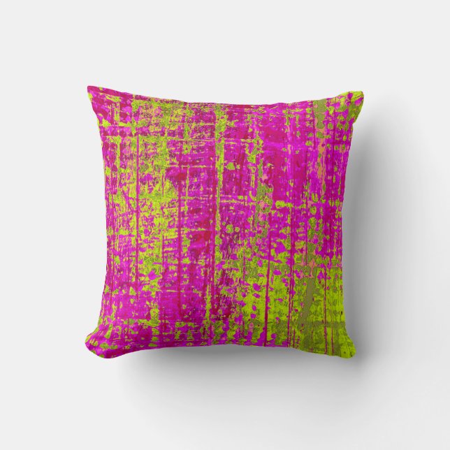 Chartreuse Kiss Pink en Green Abstract Kussen (Voorkant)