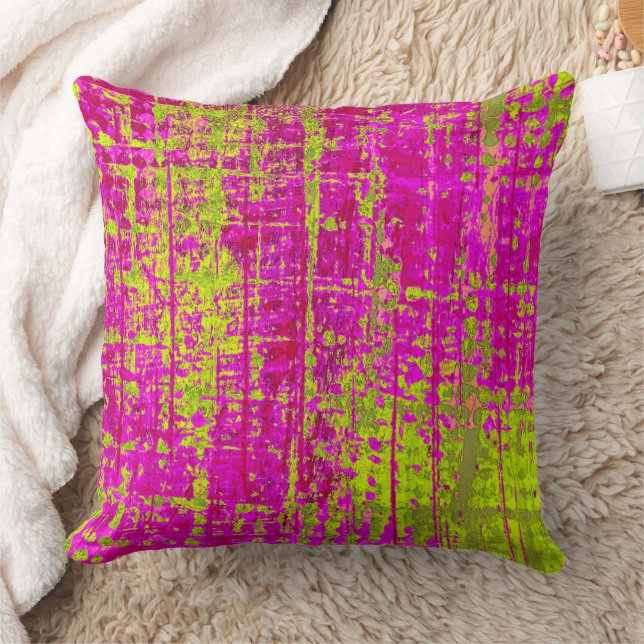 Chartreuse Kiss Pink en Green Abstract Kussen (Deken)