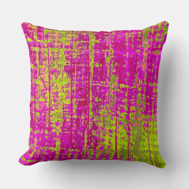 Chartreuse Kiss Pink en Green Abstract Kussen (Voorkant)