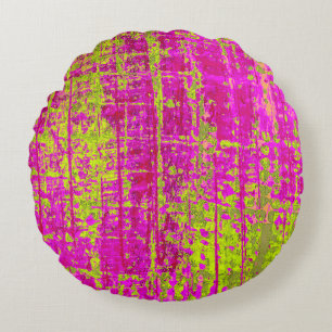 Chartreuse Kiss Pink en Green Abstract Rond Kussen