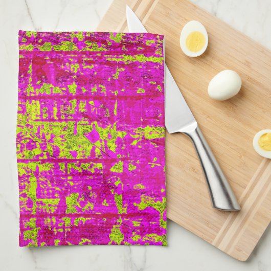Chartreuse Kiss Pink en Green Abstract Theedoek (Quarter Fold)