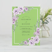 Chartreuse Lavendel Ranunculus Eucalyptus Bruiloft Kaart (Staand voorkant)