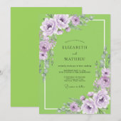 Chartreuse Lavendel Ranunculus Eucalyptus Bruiloft Kaart (Voorkant / Achterkant)