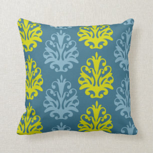Chartreuse leisteen blauw turquoise damast kussen