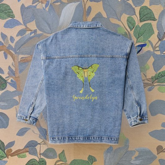 Chartreuse Luna Moth met Monogram Naam Denim Jacket