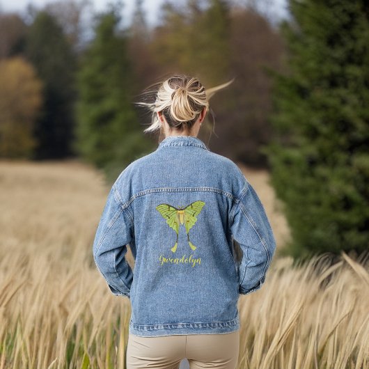  Chartreuse Luna Moth met Monogram Naam Denim Jacket