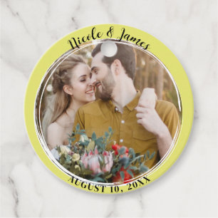 Chartreuse Minimaal Trendy Ronde Foto Bruiloft Bedankjes Labels