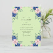 Chartreuse Navy Pioen Huwelijk Kaart (Staand voorkant)