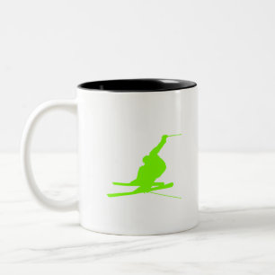 Chartreuse, Neon Green Snow Skiing Tweekleurige Koffiemok