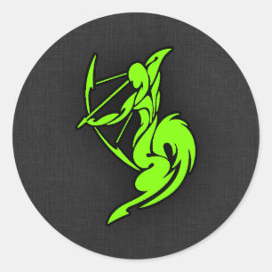 Chartreuse, Neon Groene Boogschutter Ronde Sticker