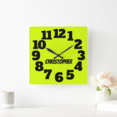 Chartreuse Neon Yellow-Green Big Numbers Vierkante Klok (Huis)