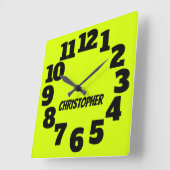Chartreuse Neon Yellow-Green Big Numbers Vierkante Klok (Hoek)