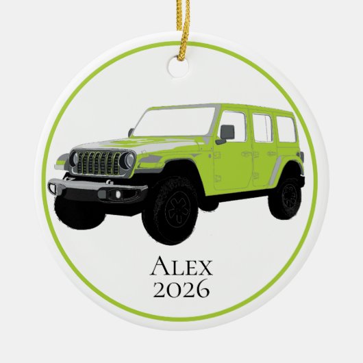 Chartreuse off-road utility vehicle 7-sleuf grille keramisch ornament (Voorkant)