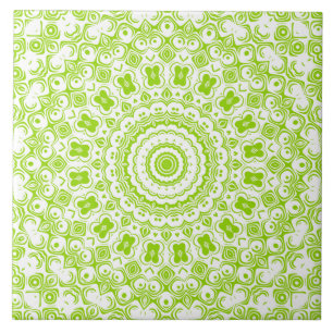 Chartreuse op Witte Mandala Kaleidoscoop Medaillon Tegeltje