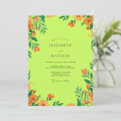 Chartreuse Oranje Wilde Bloemen Bruiloft Kaart (Staand voorkant)