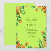Chartreuse Oranje Wilde Bloemen Bruiloft Kaart (Voorkant / Achterkant)