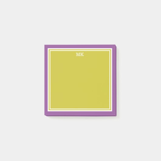 Chartreuse Paarse Randen Monogram Post-it® Notes (Voorkant)