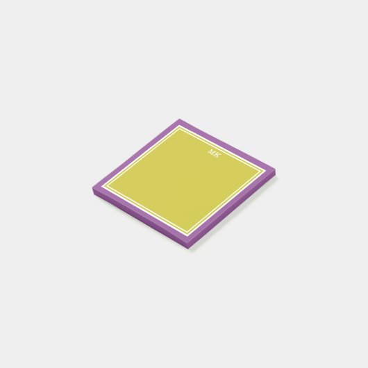 Chartreuse Paarse Randen Monogram Post-it® Notes (Schuin)