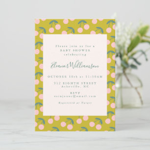 Chartreuse Roze Kersenpatroon Moderne Baby Shower Kaart