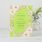 Chartreuse Roze Wijnstok Bruiloft Kaart (Staand voorkant)