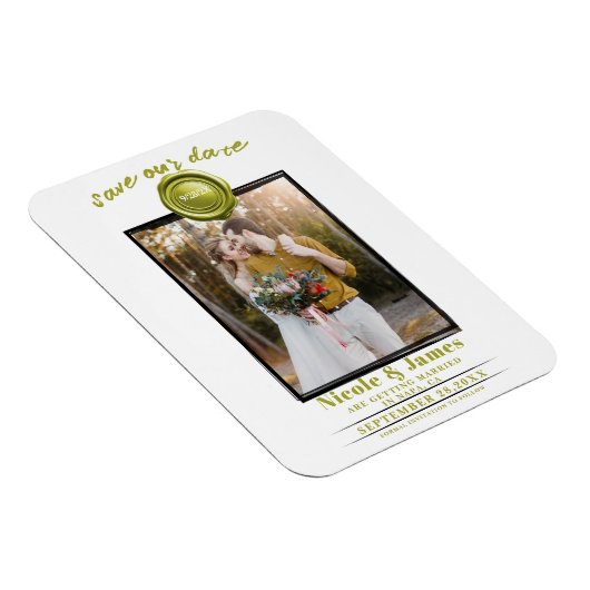 Chartreuse Wax Seal Foto Bruiloft Save the Date Magneet (Rechterzijde)
