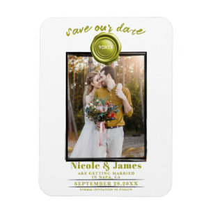 Chartreuse Wax Seal Foto Bruiloft Save the Date Magneet