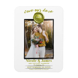 Chartreuse Wax Seal Foto Bruiloft Save the Date Magneet