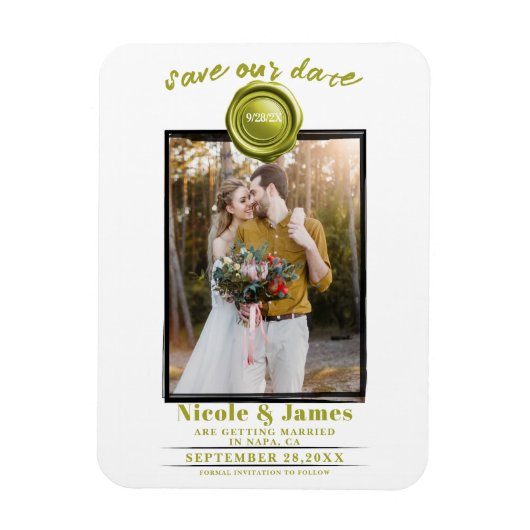 Chartreuse Wax Seal Foto Bruiloft Save the Date Magneet (Verticaal)