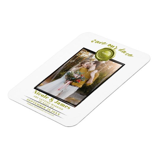 Chartreuse Wax Seal Foto Bruiloft Save the Date Magneet (Linkerzijde)