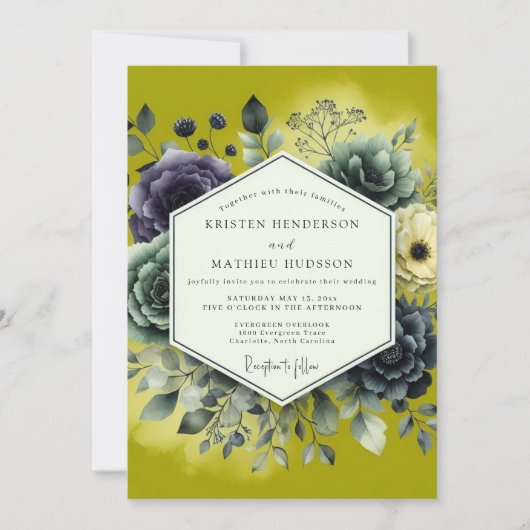 Chartreuse Weelderige Botanische Bruiloft Kaart (Voorkant)