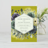 Chartreuse Weelderige Botanische Bruiloft Kaart (Staand voorkant)