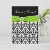 Chartreuse, White, Black Damask Wedding Invitation Kaart (Staand voorkant)