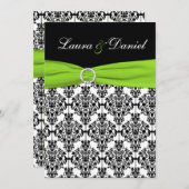 Chartreuse, White, Black Damask Wedding Invitation Kaart (Voorkant / Achterkant)