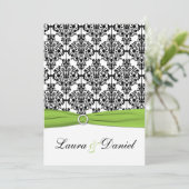 Chartreuse, White, Black Damask Wedding Invitation Kaart (Staand voorkant)