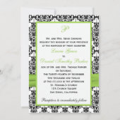 Chartreuse, White, Black Damask Wedding Invitation Kaart (Achterkant)