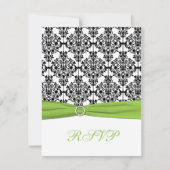 Chartreuse, White en Black Damask Reply Card RSVP Kaartje (Voorkant)