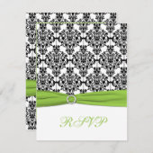 Chartreuse, White en Black Damask Reply Card RSVP Kaartje (Voorkant / Achterkant)